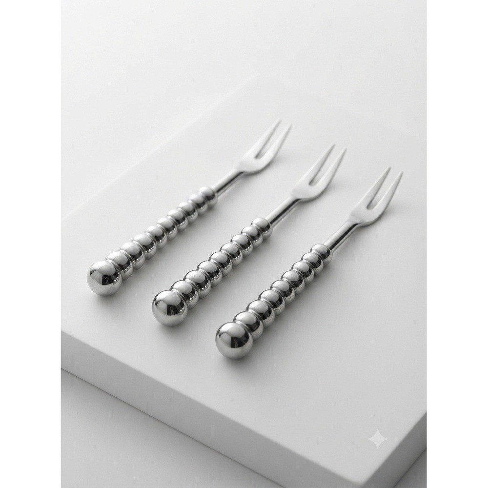 Vintage Mid-Century Stainless Steel Beaded Handle Cocktail Appetizer Forks (3)
